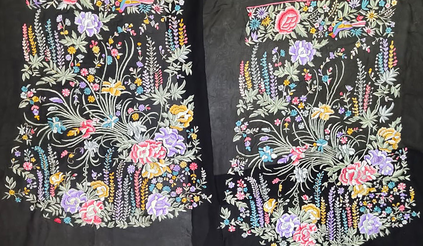 Black Hand Embroidered Parsi Work Pure Georgette Unstitched Jacket - Luxurion World