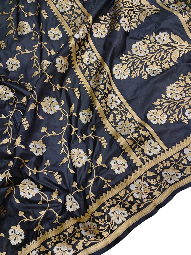 Black Handloom Banarasi Pure Katan Silk Sona Roopa Saree - Luxurion World