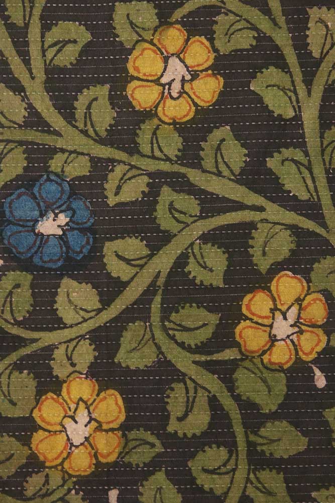 Black Pen Kalamkari Pure Silk Fabric ( 1 Mtr ) - Luxurion World