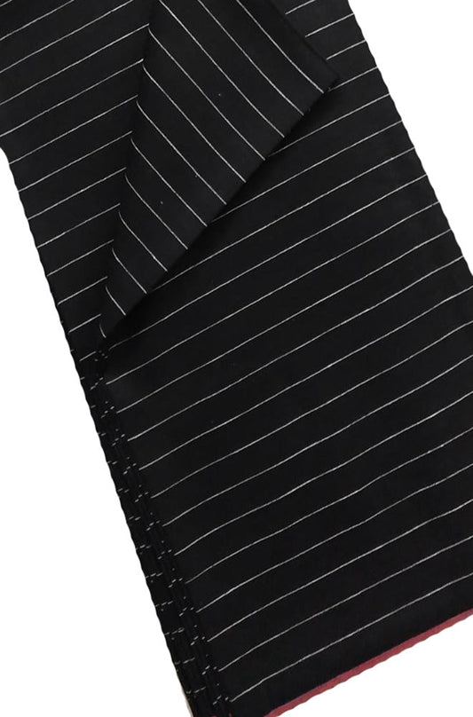 Black Pure Linen Stripes Design Fabric ( 1 Mtr ) - Luxurion World