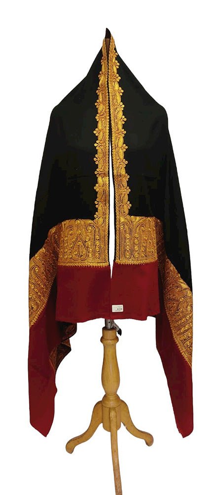 Black Semi Pashmina Tilla Work Shawl - Luxurion World