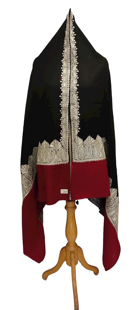 Black Semi Pashmina Tilla Work Shawl - Luxurion World