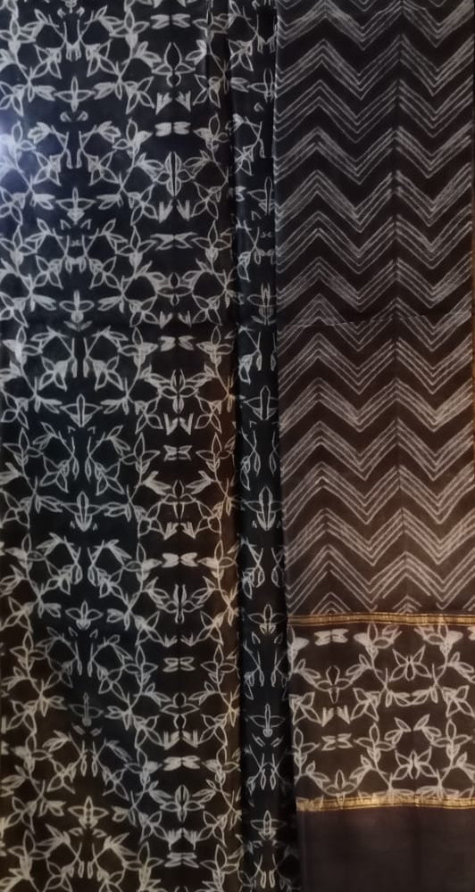 Black Shibori Cotton Silk Two Piece Unstitched Suit Set - Luxurion World