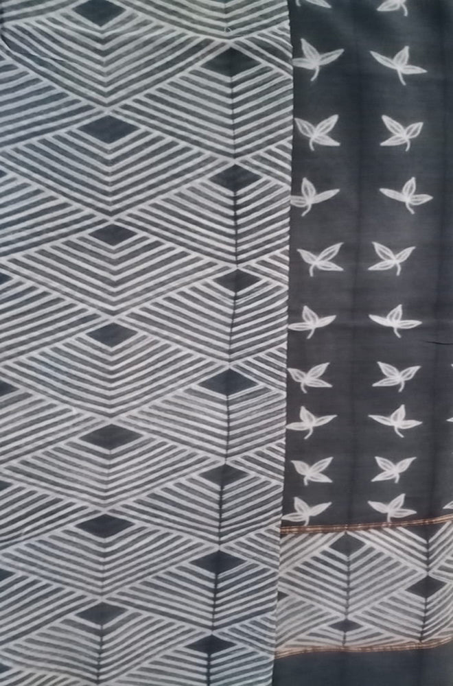 Black Shibori Cotton Silk Two Piece Unstitched Suit Set - Luxurion World