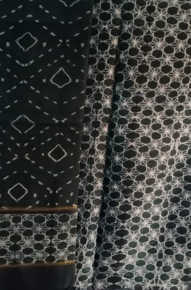 Black Shibori Cotton Silk Two Piece Unstitched Suit Set - Luxurion World