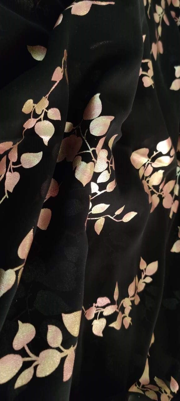 Black Trendy Foil Print Georgette Fabric (1 mtr) - Luxurion World