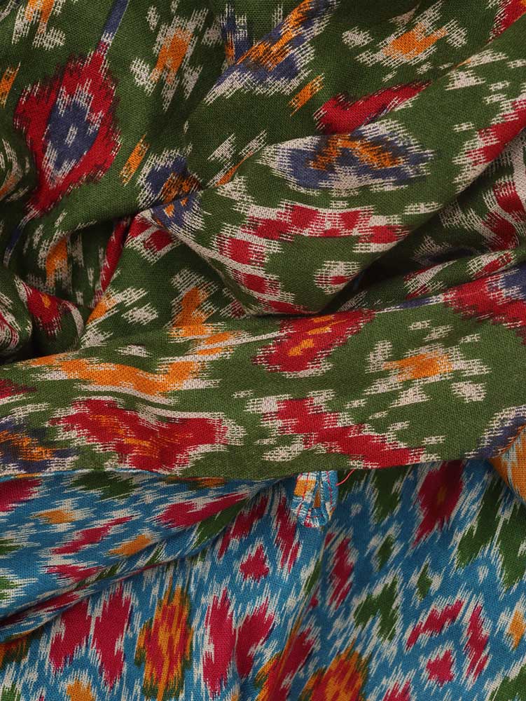 Blue And Green Double Ikat Pure Cotton Reversible Jacket - Luxurion World