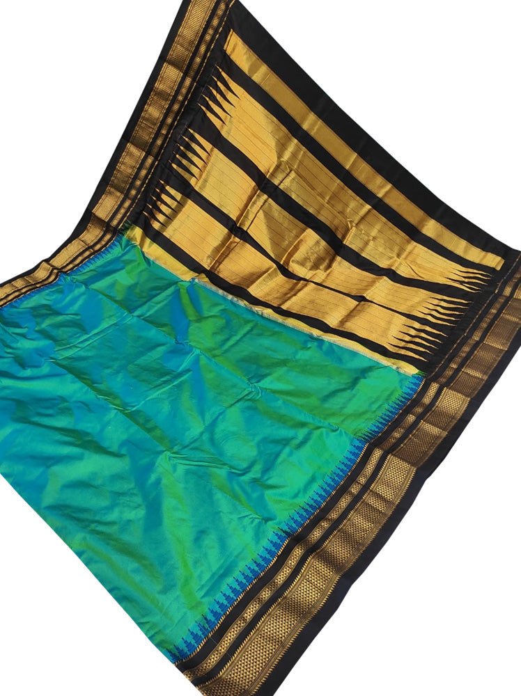 Blue And Green Shot Ilkal Pure Silk Saree - Luxurion World