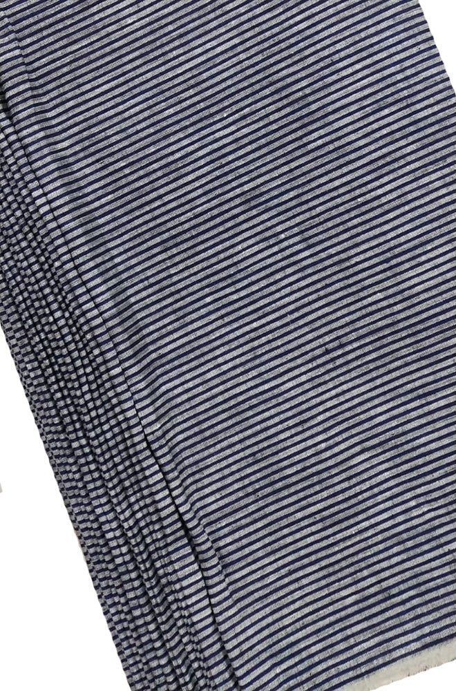 Blue And Grey Pure Linen Stripes Design Fabric ( 1 Mtr ) - Luxurion World