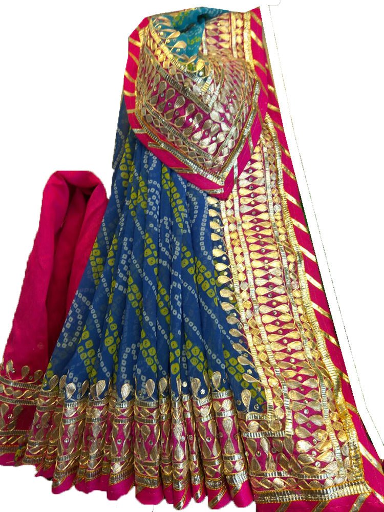 Blue And Pink Gota Patti Georgette Saree - Luxurion World