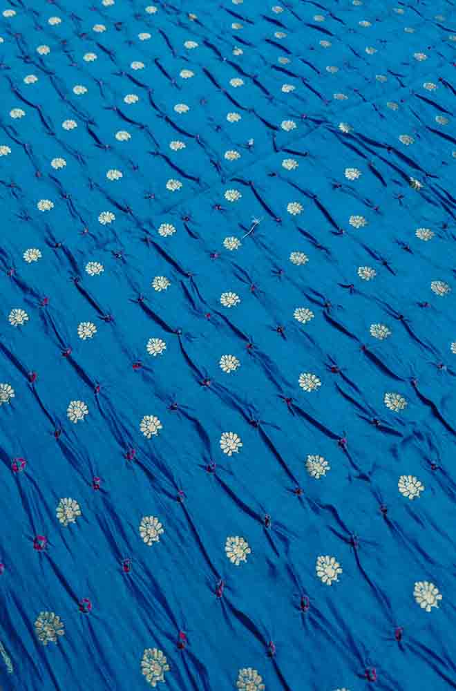Blue Banarasi Bandhani Chiniya Silk Fabric ( 2.5 Mtr ) - Luxurion World