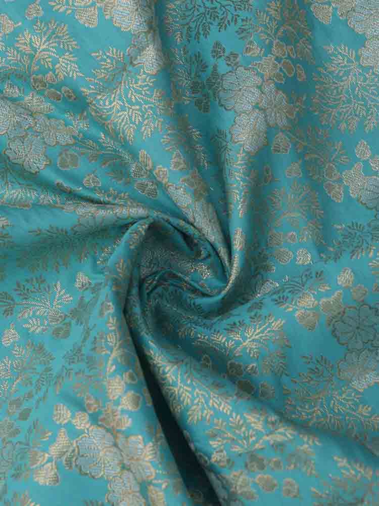 Blue Banarasi Brocade Silk Fabric (  1 Mtr ) - Luxurion World