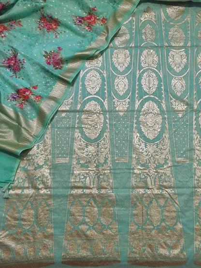 Blue Banarasi Chanderi Silk Unstitched Lehenga Set - Luxurion World