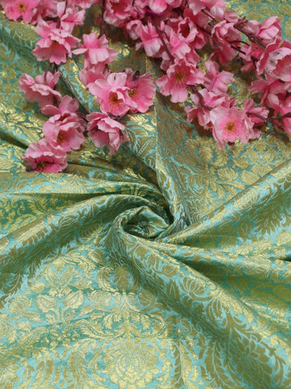 Blue Banarasi Silk Brocade Fabric ( 0.8 Mtr ) - Luxurion World