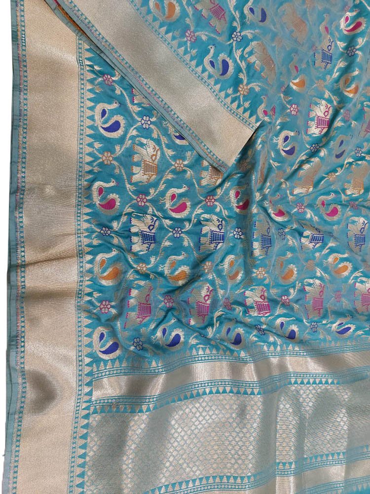 Blue Banarasi Silk Dupatta - Luxurion World
