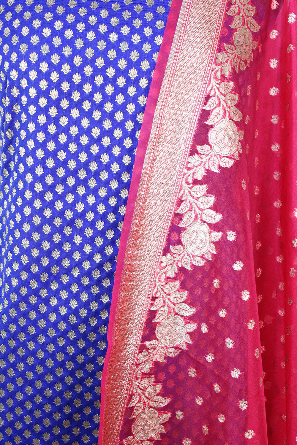 Blue Banarasi Silk Suit With Pink Banarasi Organza Dupatta - Luxurion World