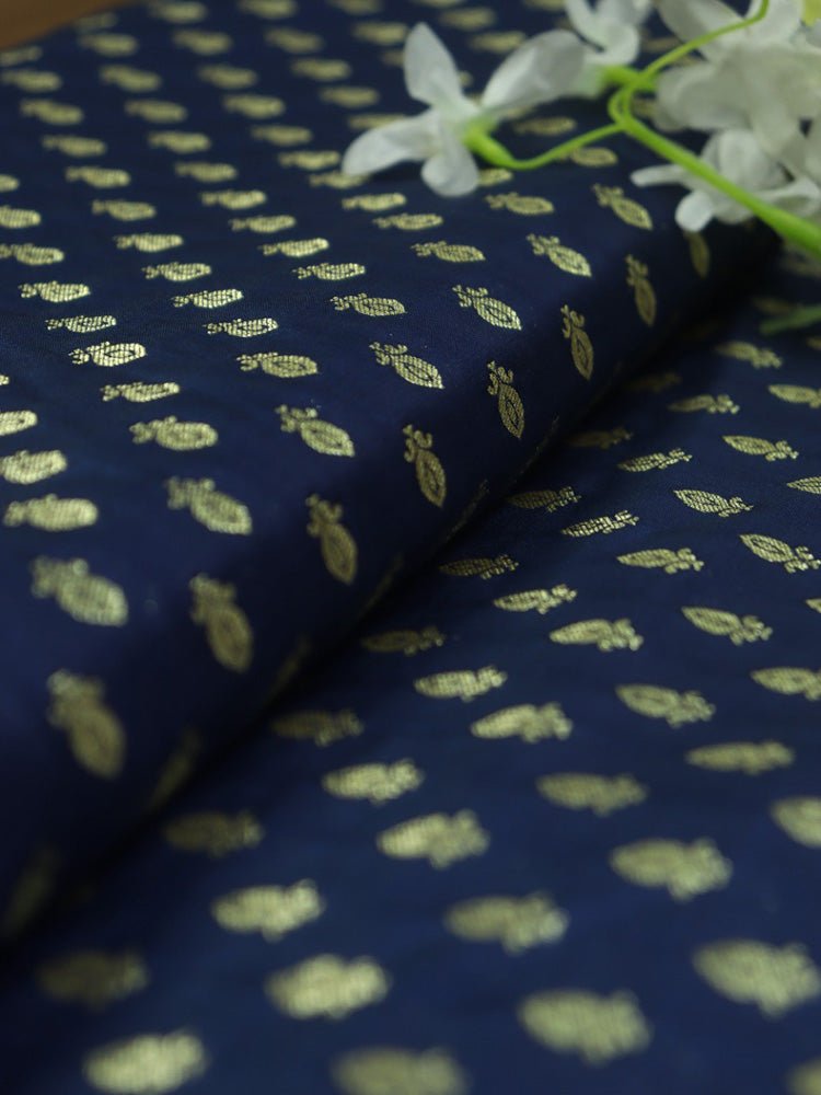 Blue Banarasi Silk Zari Booti Design Fabric ( 1 Mtr ) - Luxurion World