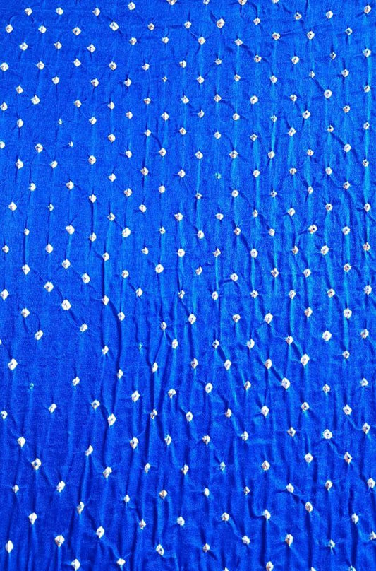 Blue Bandhani Bandhej Pure Gajji Silk Fabric ( 1 Mtrs ) - Luxurion World