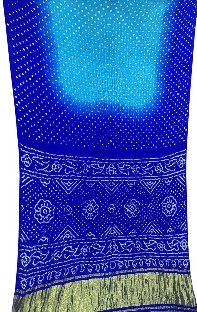 Blue Bandhani Pure Gajji Silk Saree - Luxurion World