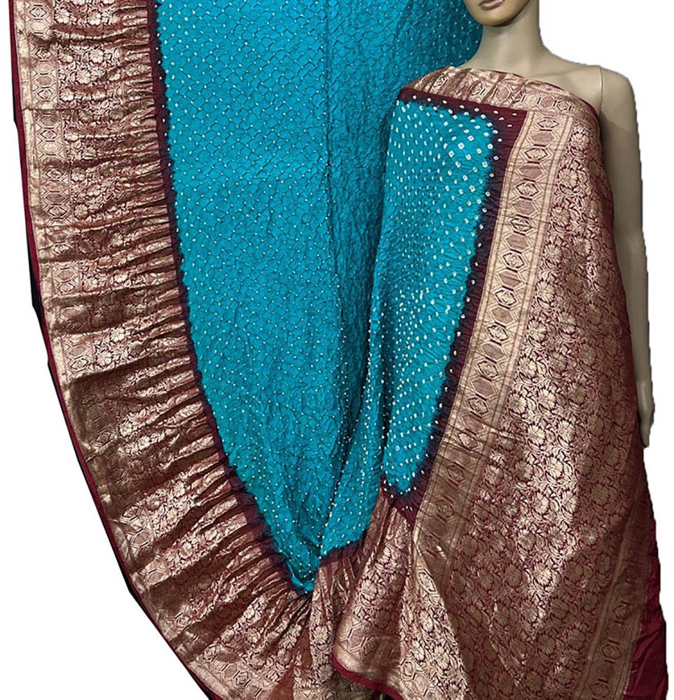 Blue Bandhani Pure Silk Kanjeevaram Border Saree - Luxurion World