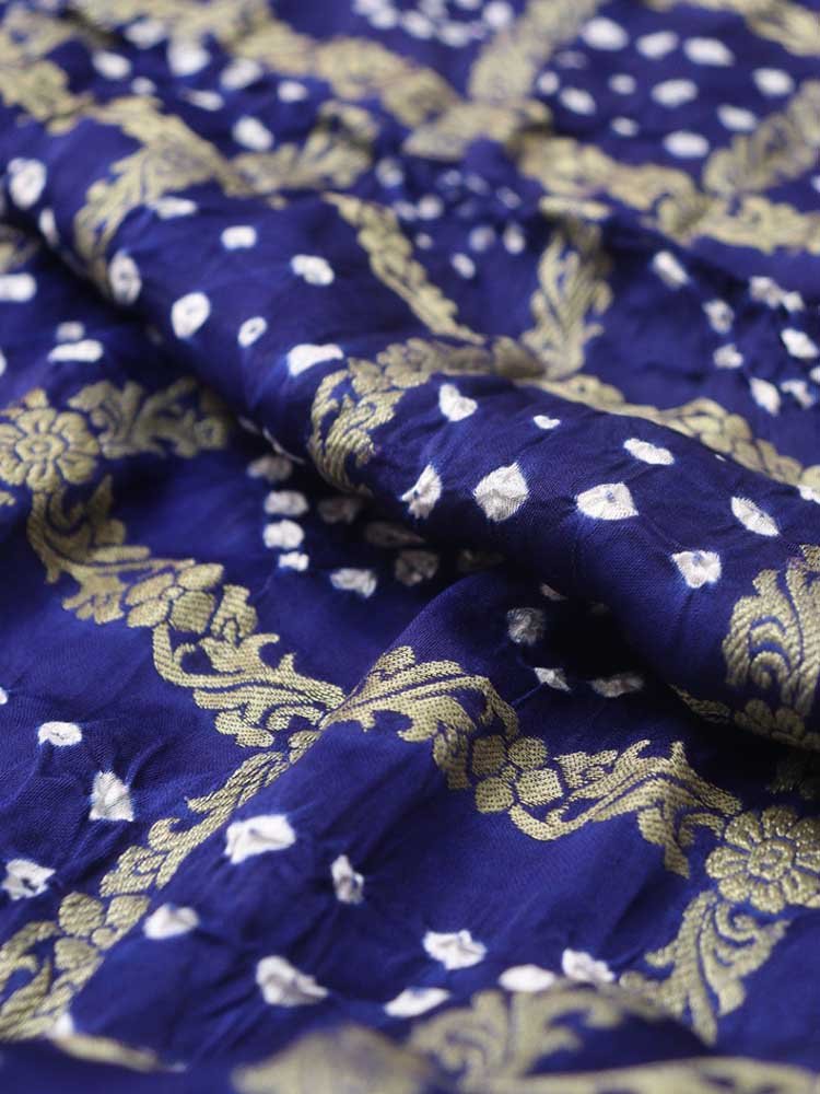 Blue Checks Bandhani Gajji Silk Gharchola Dupatta - Luxurion World