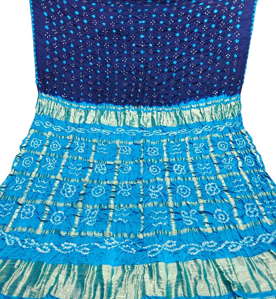 Blue Checks Bandhani Gajji Silk Gharchola Saree - Luxurion World