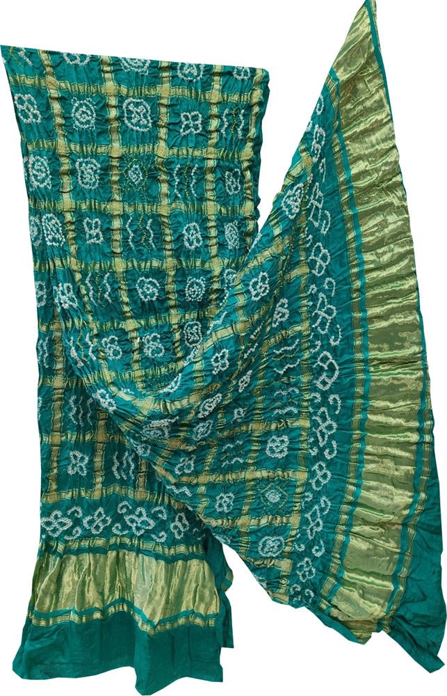 Blue Checks Bandhani Pure Gajji Silk Tissue Border Dupatta - Luxurion World
