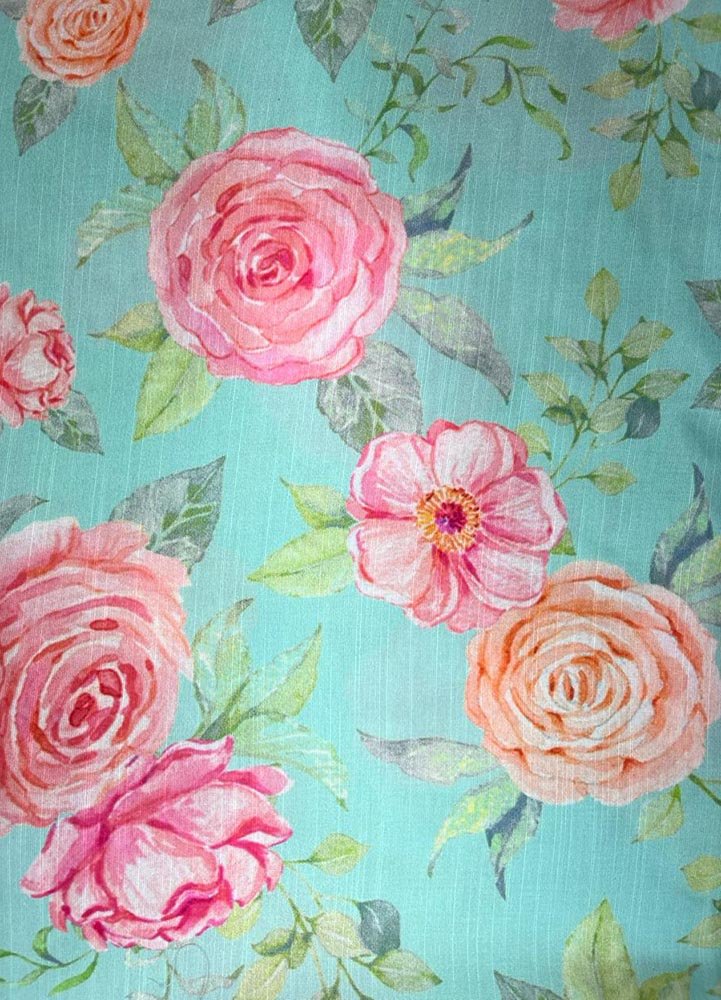 Blue Digital Printed Linen Fabric ( 1 Mtr ) - Luxurion World