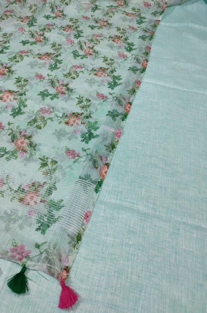 Blue Digital Printed Linen Two Piece Unstitched Suit Set - Luxurion World