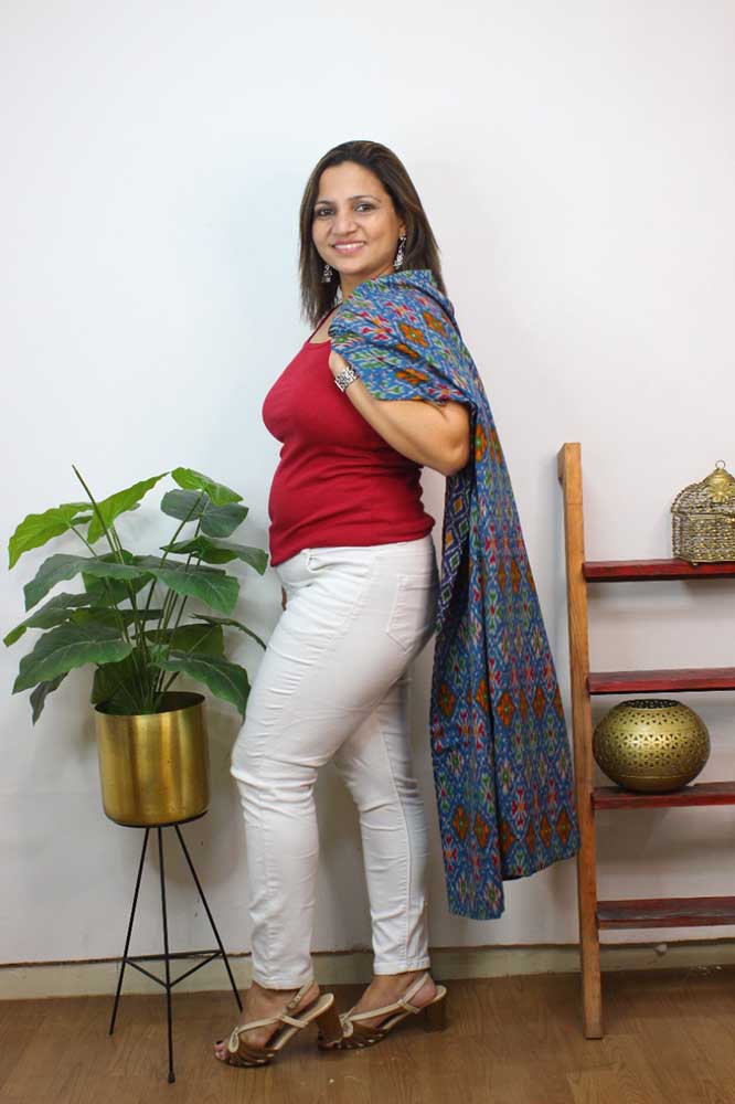 Blue Double Ikat Pure Cotton Reversible Long Jacket - Luxurion World