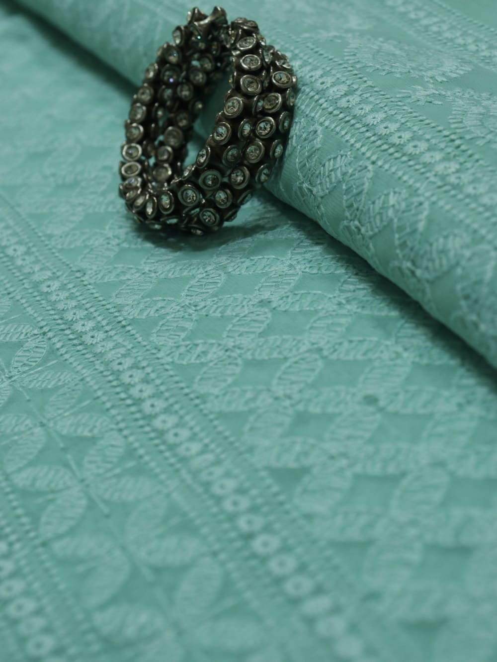 Blue Embroidered Chikankari Georgette Fabric (0.5 Mtr) - Luxurion World