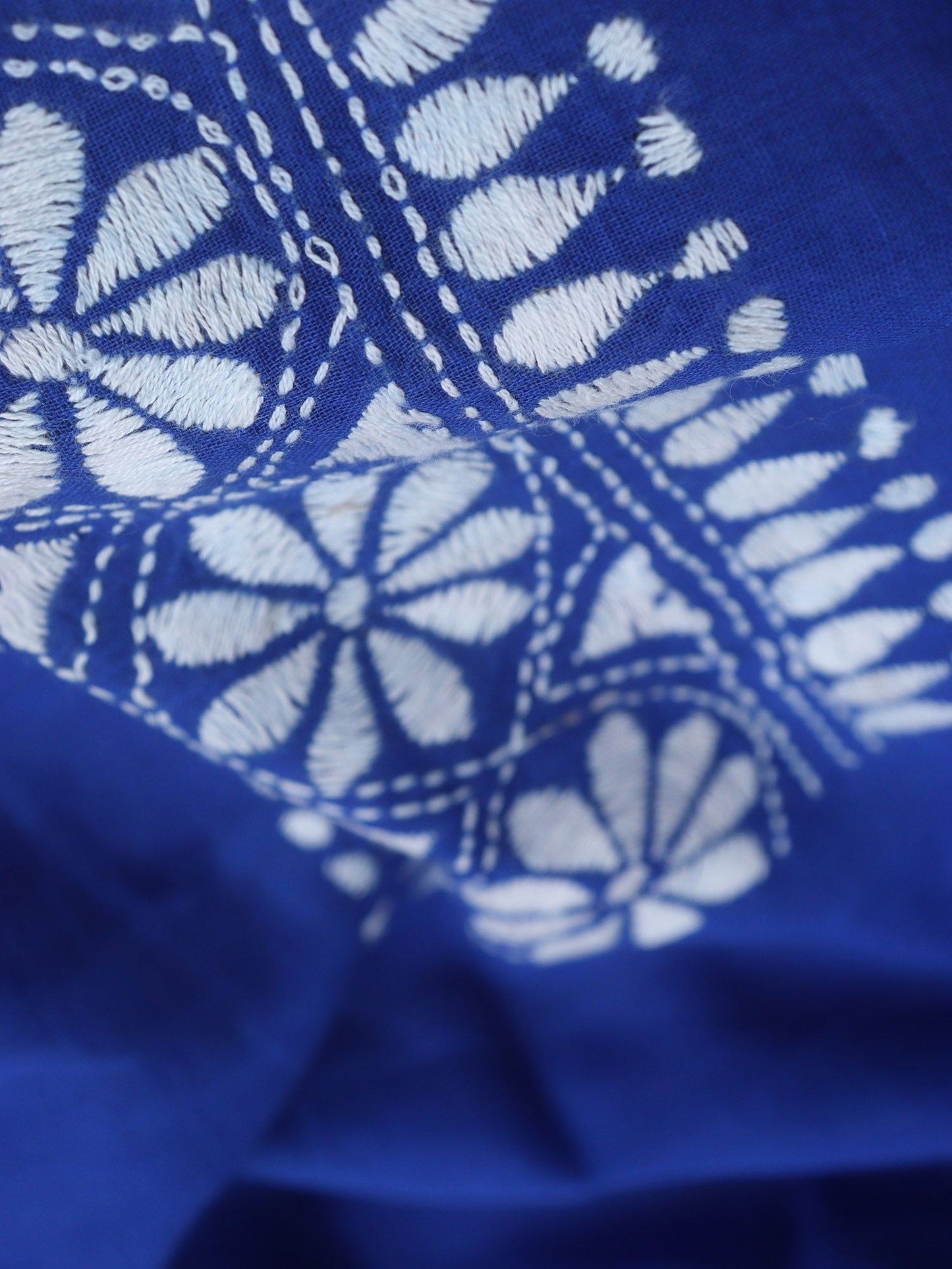 Blue Embroidered Kantha Cotton Blouse Piece Fabric ( 1 Mtr ) - Luxurion World