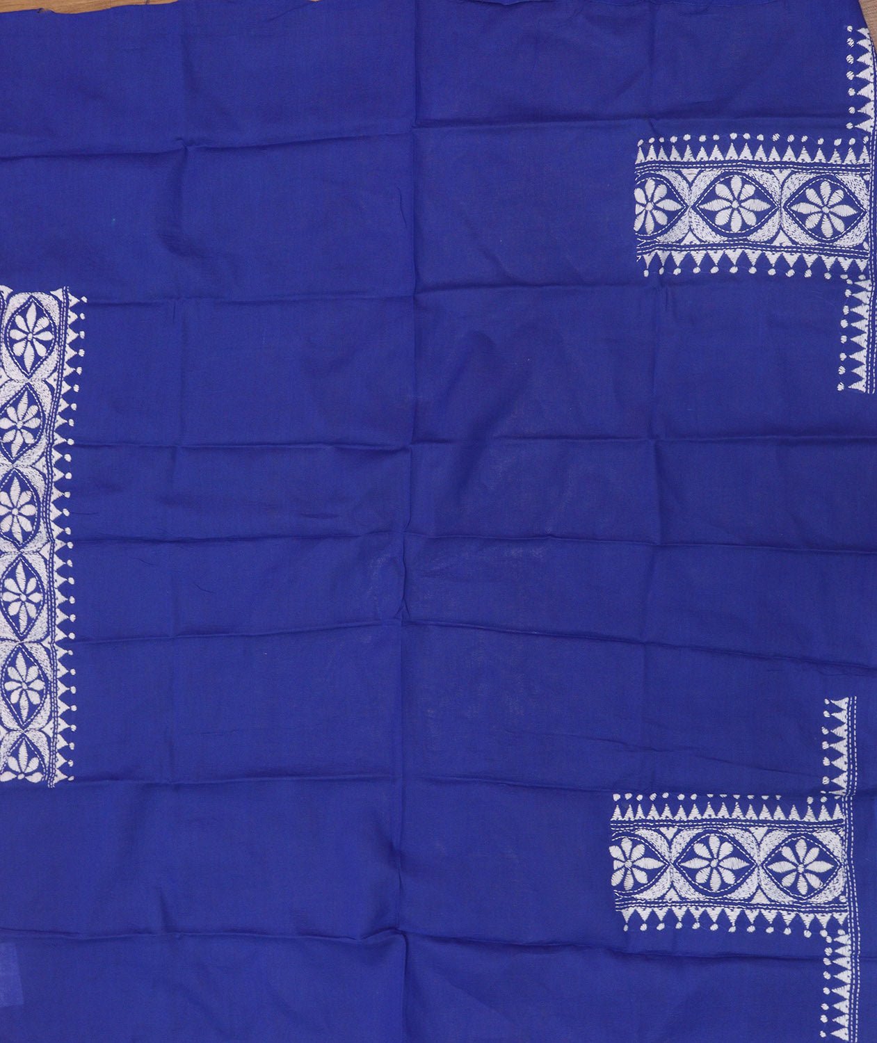 Blue Embroidered Kantha Cotton Blouse Piece Fabric ( 1 Mtr ) - Luxurion World