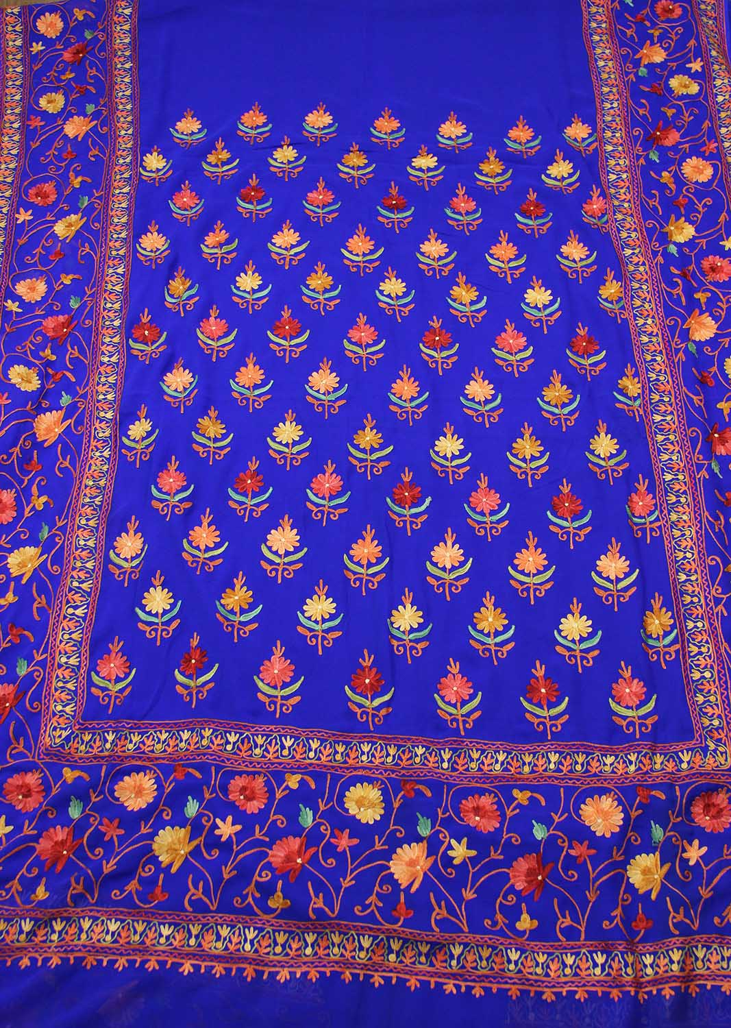 Blue Embroidered Kashmiri Aari Work Georgette Saree - Luxurion World