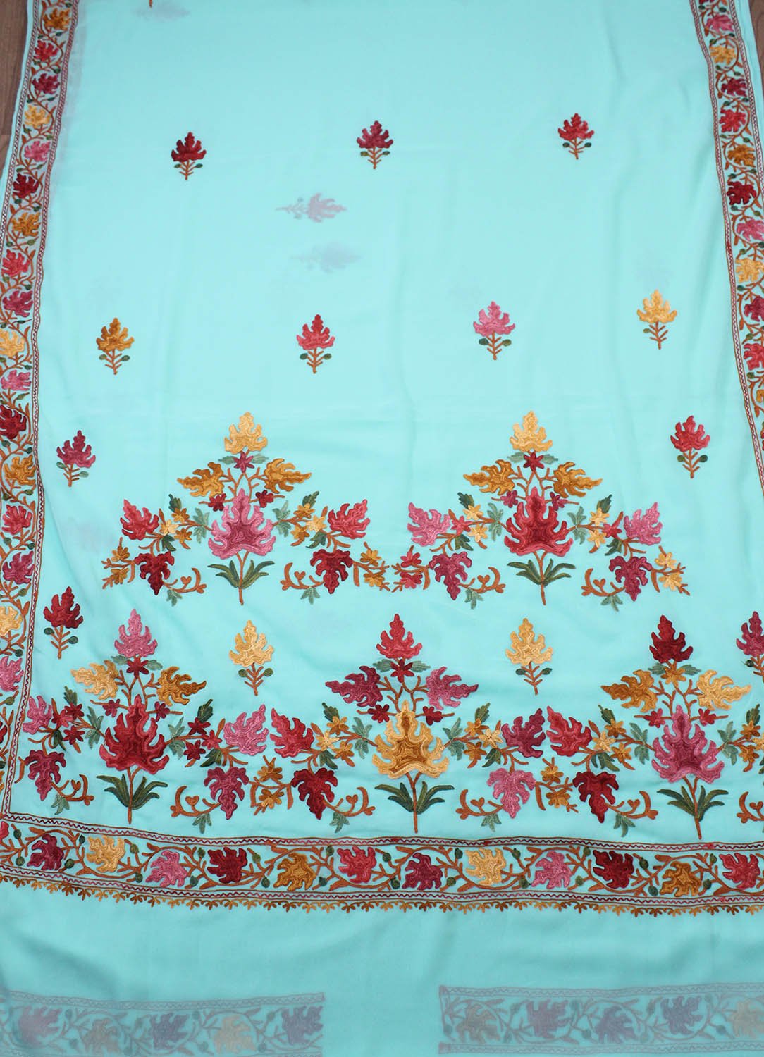 Blue Embroidered Kashmiri Aari Work Georgette Saree - Luxurion World