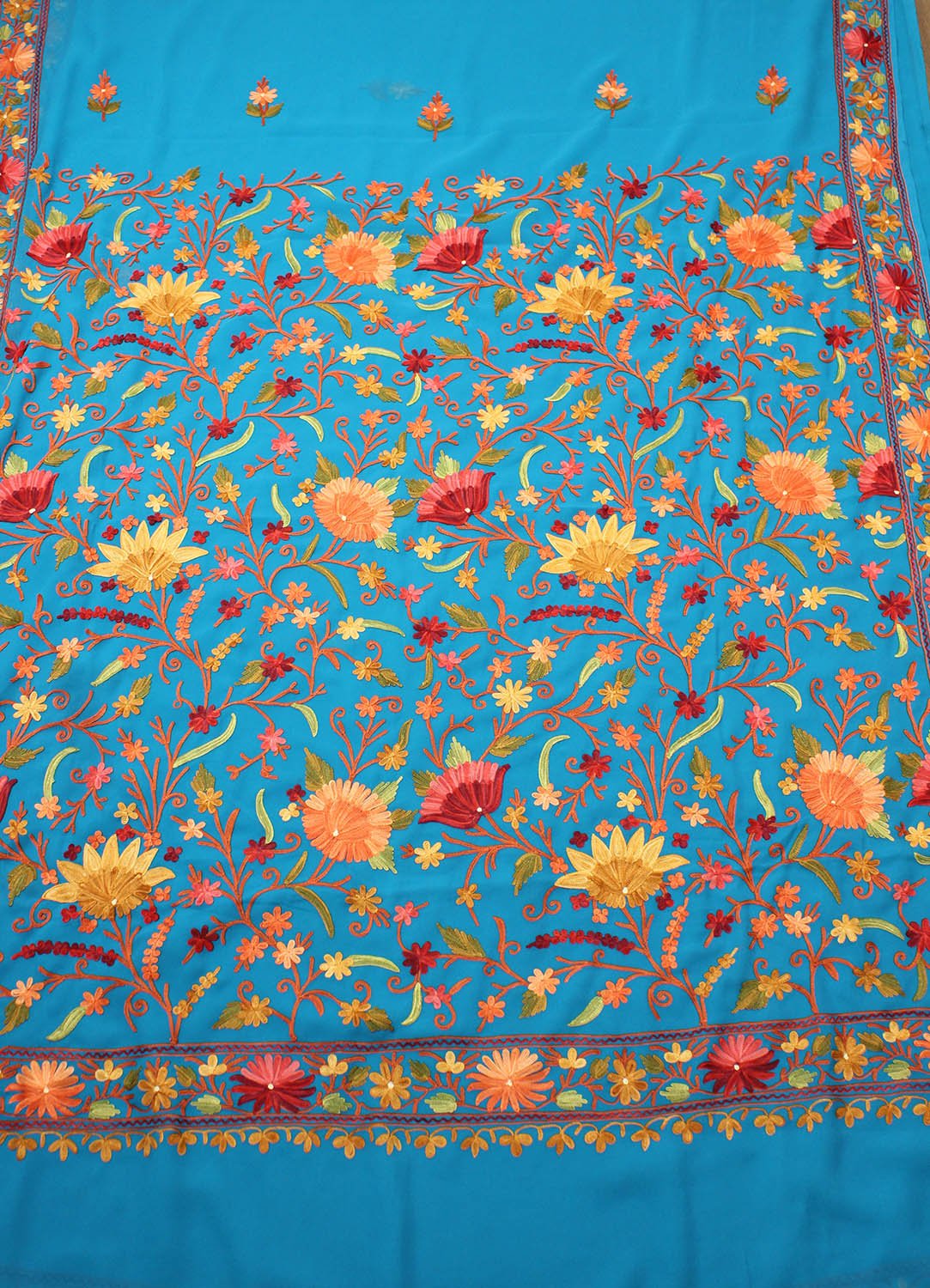 Blue Embroidered Kashmiri Aari Work Georgette Saree - Luxurion World