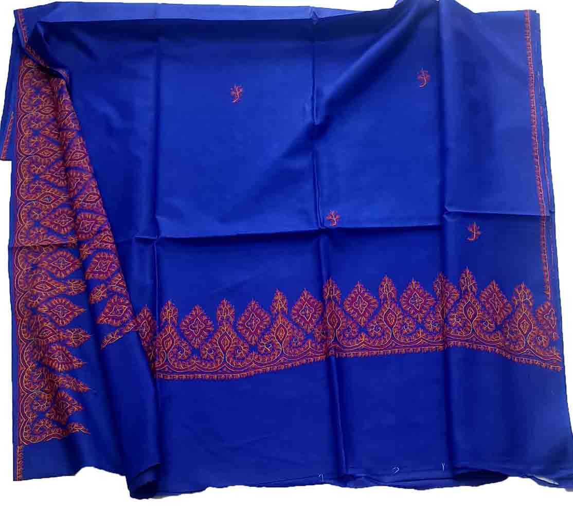 Blue Embroidered Sozni Work Kashmiri Silk Saree - Luxurion World