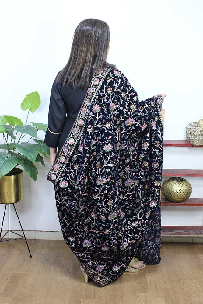 Blue Embroidered Trendy Velvet Dupatta - Luxurion World