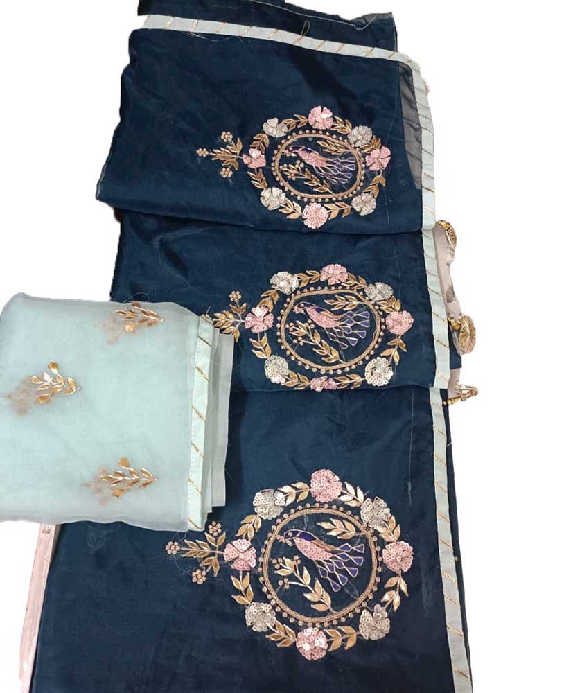 Blue Gota And Zardozi Work Organza Saree - Luxurion World