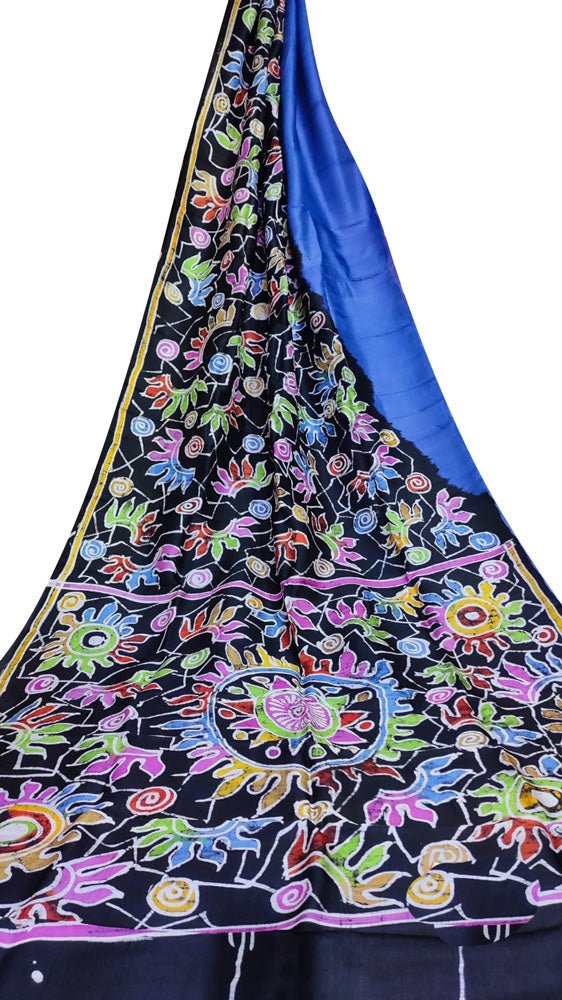 Blue Hand Batik Silk Saree - Luxurion World