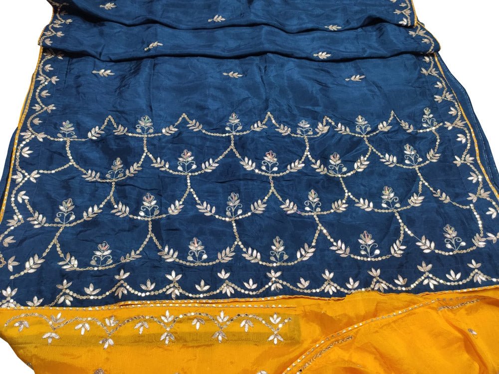 Blue Hand Gota Patti Uppada Silk Saree - Luxurion World