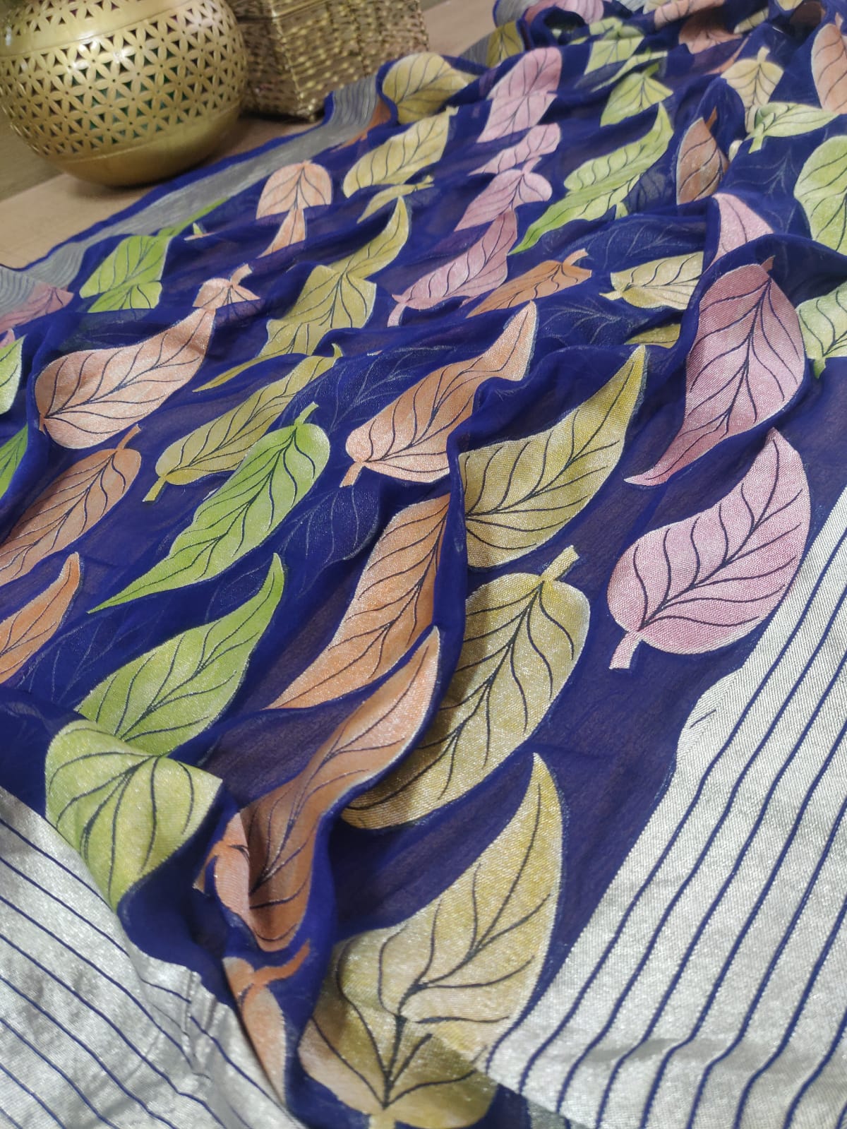 Blue Handloom Banarasi Brush Dye Pure Georgette Dupatta - Luxurion World