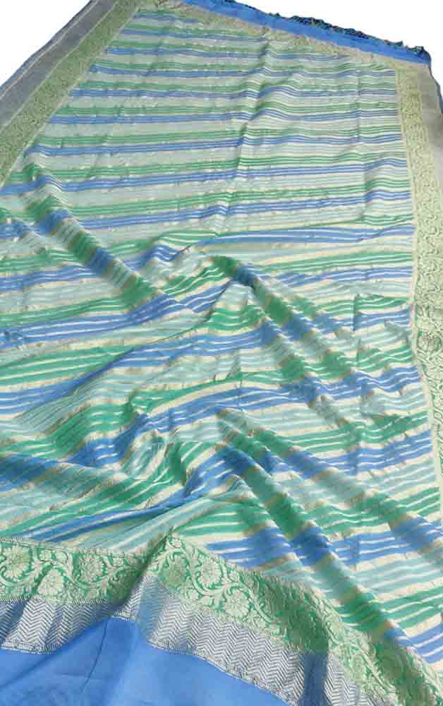 Blue Handloom Banarasi Brush Dye Pure Georgette Dupatta - Luxurion World