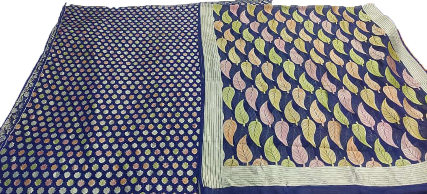 Blue Handloom Banarasi Pure Georgette Brush Dyed Suit - Luxurion World