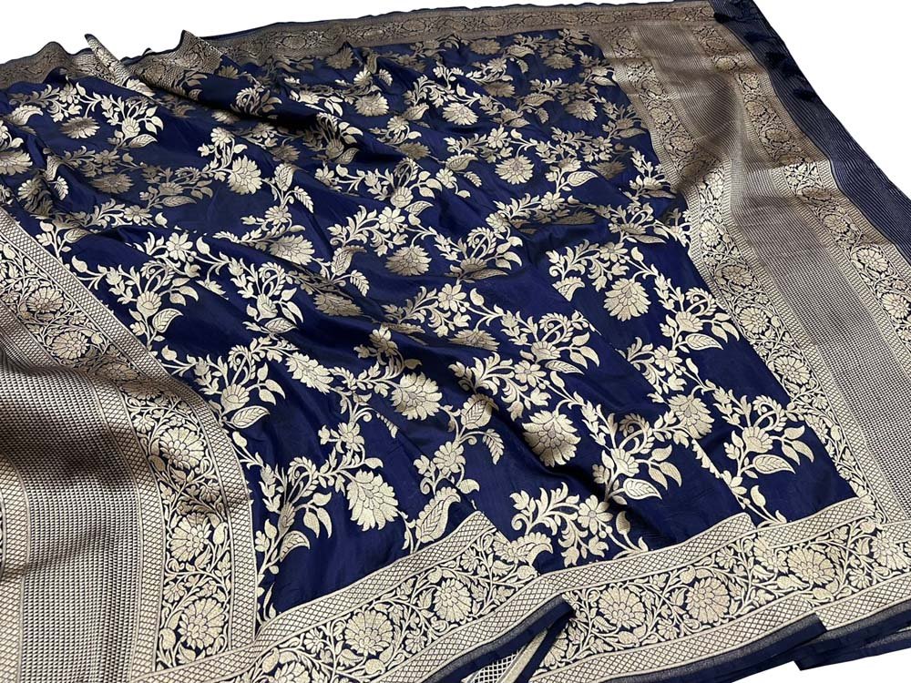Blue Handloom Banarasi Pure Katan Silk Dupatta - Luxurion World