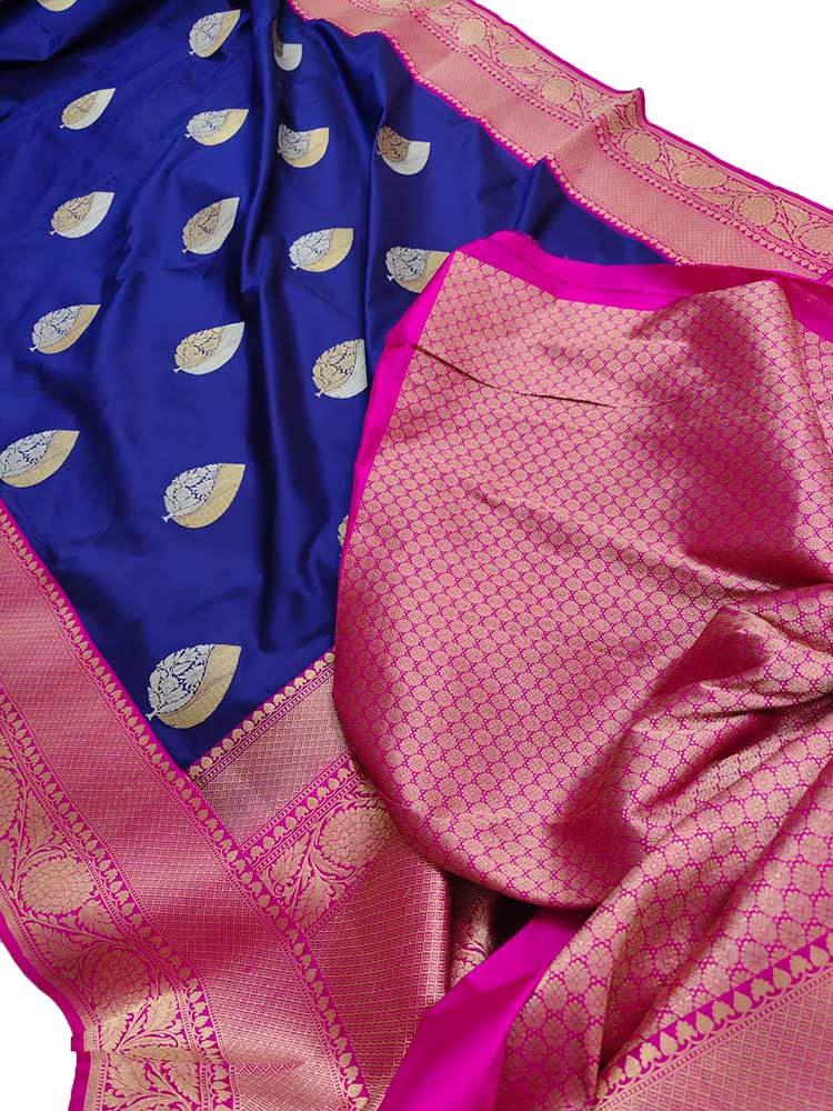 Blue Handloom Banarasi Pure Katan Silk Sona Roopa Saree - Luxurion World