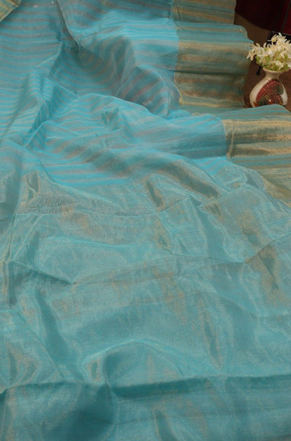 Stunning Blue Handloom Chanderi Cotton Silk Saree - Perfect for Any Occasion! - Luxurion World