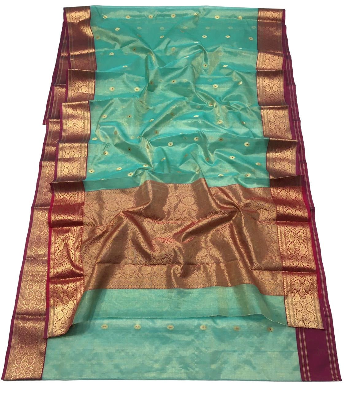 Blue Handloom Chanderi Pure Katan Tissue Silk Saree - Luxurion World