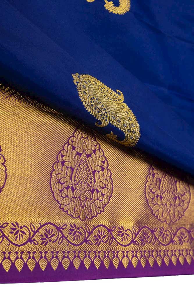 Blue Handloom Kanjeevaram Pure Silk Saree - Luxurion World
