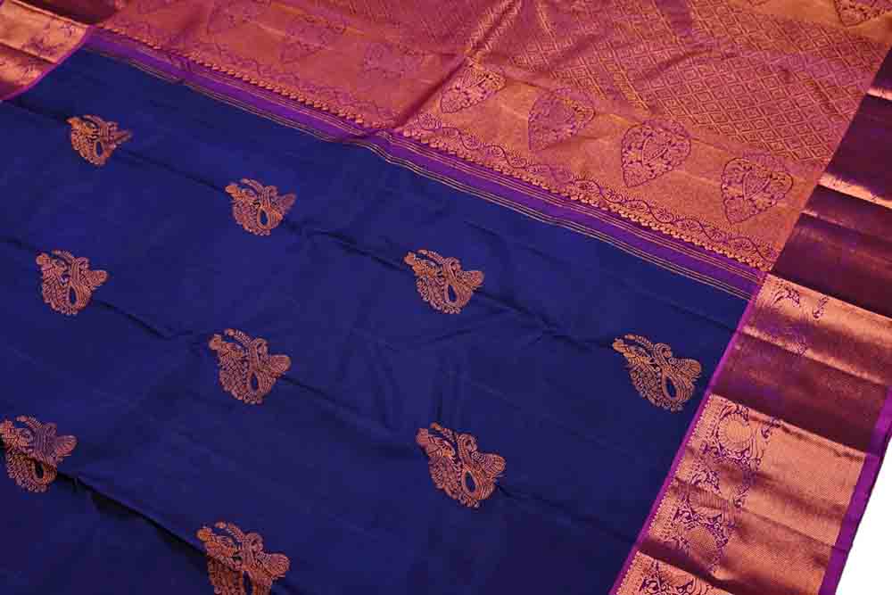 Blue Handloom Kanjeevaram Pure Silk Saree - Luxurion World